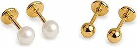 Kit Brinco infantil Pérola e Bolinha Tarraxa Baby Banhado A ouro 18k Antialergico