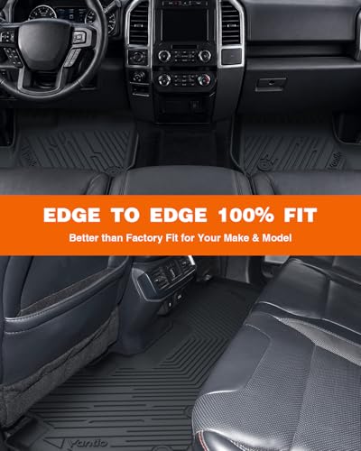 Image of Floor Mats for Ford F-150 2015-2026 | F150 Lightning 2022-2025 SuperCrew Carpet Floor All Weather Protector TPE Truck Liners- 1st Row, 2pcs Black