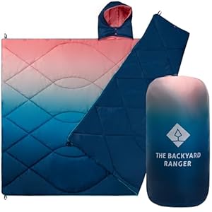 Waterproof Camping Blanket Large – Lightweight Backpacking Outdoor Travel Blanket With Detachable Hood & Carry Bag – Insulated Down Blanket & Warm Quilt for Camping, Hiking, Picnic, Stadium & festival