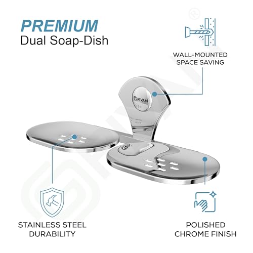 Image of GRIVAN Stainless Steel Double Soap Holder | Wall Mounted Round Soap Stand for Bathroom, Kitchen & Wash Basin | Soap Dish Bathroom Accessories (Silver Chrome)