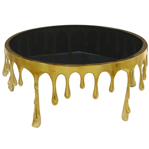 Image of Deco 79 Aluminum Metal Living Room Coffee Table Drip Table with Melting Designed Legs and Shaded Glass Top, Center Table 36 inch x 36 inch x 16 inch, Gold