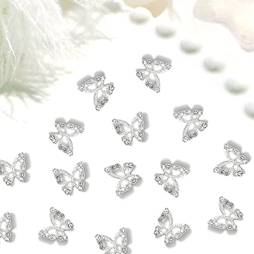 Butterfly Nail Charms 16 Pcs Silver Metallic Butterflies Nail Rhinestones For Acrylic Nails Shiny 3D Alloy Design Butterfly Nail Gems Rhinestones For Nail Jewelry Accessories Women Manicure Supplies #TOP3