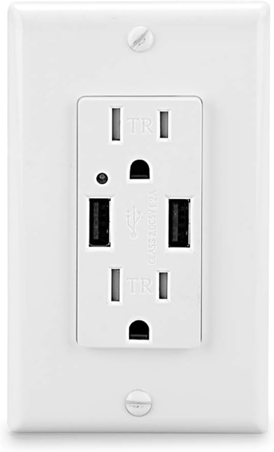 LEOD 4.2A 5V Smart High Speed 2 USB Port Charger Wall Outlet with 2 Types Free Wall Plates(Standard and screwless Included),15A Tamper-Resistant Dual USB Receptacle, White,UL Listed (1 Pack)