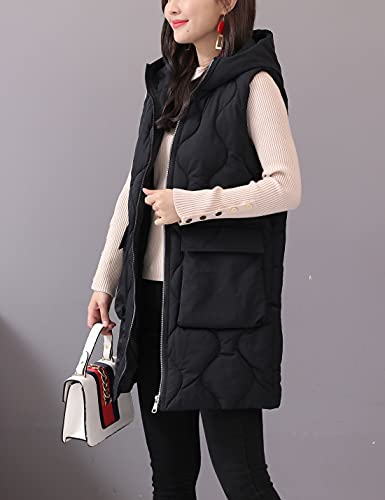 HangNiFang Winter Long Puffer Vest for Women Zip Up Hoodie Quilted Vest Jacket2