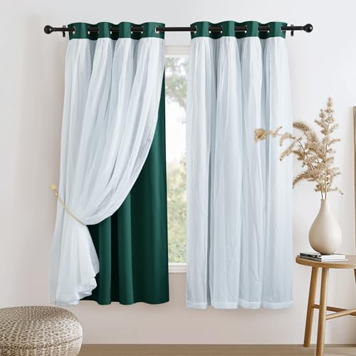Image of PONY DANCE Bedroom Curtains Blackout, 52 x 63 in, Hunter Green, 2 Panels