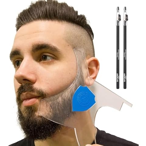 Aberlite ClearShaper 2.0 - Beard Shaper Kit w/Two Barber Pencils - Premium Shaping Tool - 100% Clear | Many Styles - The Ultimate Beard/Hair Lineup (US Patent) - Beard Stencil Guide Template Outliner Cover