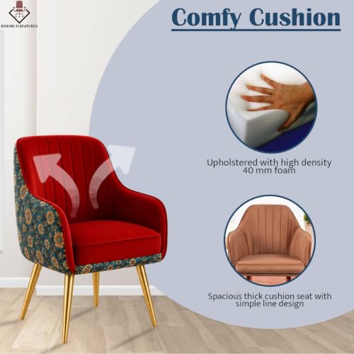 Image of Set of 2 Accent Chair for Living Room | Modern Armchair in Soft Velvet Fabric with Sturdy Legs | Premium Chair for Home Living Room Bedroom Restaurent | (Gold Legs, Red Floral)