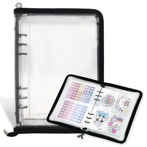 NOCAFI Sticker Organizer Binder Storage Book A5 Reusable Sticker Book Collecting Holder Display Album with 220 Pockets and Zipper Closure (Black)