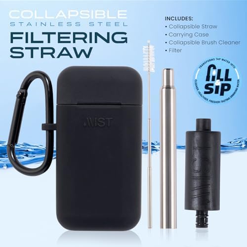 Mist Reusable Metal Water-Filtering Straw — Removes Chlorine & Odor, BPA-Free — Collapsible & Travel-Friendly with Carry