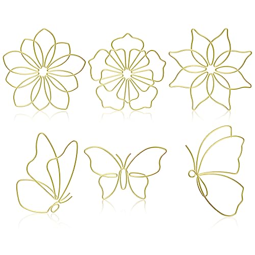 Image of Hotop 6 Pieces Metal Butterfly Wall Decor Metal Wall Art Heart Hanging Decorations Wire Flowers Decals Decor for Kitchen Bathroom Indoor Outdoor Wedding Birthday Party(Butterfly Flower,Gold)