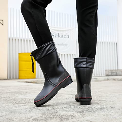 Rain Boots For Men, Waterproof Pvc Rubber Boots Mens Garden Boots, Comfort Mid-Calf Lightweight Adjustable Raining Shoes, Elastic Chelsea Ankle Rain Boots Fishing Shoes For Yard Farm Outdoor Work #TOP4
