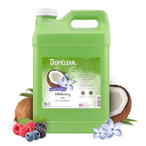 TropiClean Awapuhi Coconut Whitening Dog Shampoo for White Coats & All Coat Types | Natural Pet Shampoo Derived from Natural Ingredients | Cat Friendly | Made in the USA | 2.5 gal.