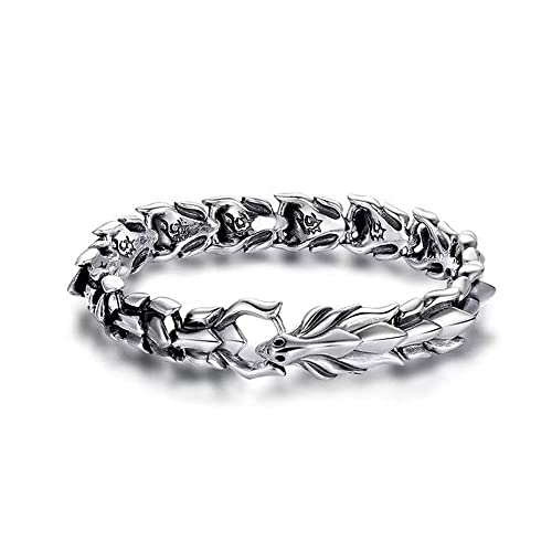 Youery Pulsera Hombre, cadena punk, Pulsera hueso de dragón, pulsera de cadena de dragón de estilo vintage para hombre, longitud 19,5 cm, regalo para hombres.