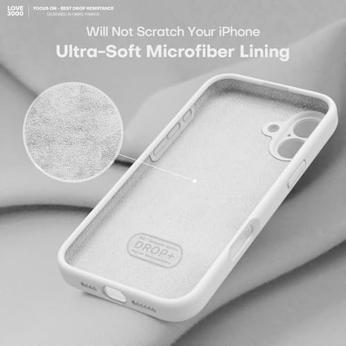 Image of LOVE 3000 Designed for iPhone 16 Case, Premium Silicone with [Soft Anti-Scratch Microfiber Lining] Shockproof Protective Phone Case for Men Women Girls 6.1 inch, White