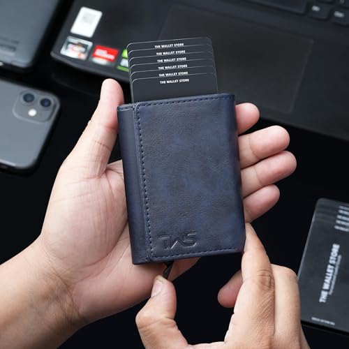 Image of The Wallet Store Maverick RFID Protected Minimalist Wallet, Pop-Up Cardholder, Scan-Proof Aluminium Case, Holds 8 Credit /Debit Cards, Slim Men's Wallet (Blue-D)