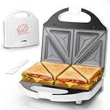 AshGlen Keramik-Frühstücks-Sandwichmaker-Presse für 2 Scheiben, Mini-Sandwichpresse, Grillkäse-Maker, Elektr. Tostadora/Sandwichera, Sandwich-Toaster, Keramikbeschichtung, Weiß