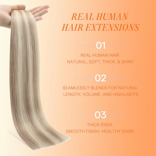 Image of Full Shine Invisible Injection Tape in Hair Extensions Color 18 Ash Blonde and 613 Blonde 20 Inch Seamless Skin Weft Injected Tape ins Extensions Human Hair 50 Grams 20 Pcs for Women Party