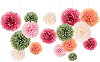 NICROLANDEE Wedding Party Decorations - 16Pcs Pink, Sage Green, Ivory Tissue Paper Pom Poms for Birthday, Engagement, Baby/Bridal Shower, Anniversary, Garden Party, Pastel Party Decorations