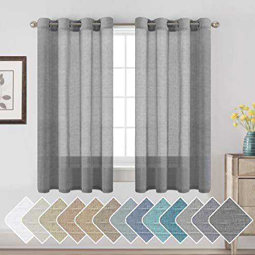 H.VERSAILTEX Charcoal Grey Linen Sheer Curtains 63" 2 Panels Grommet