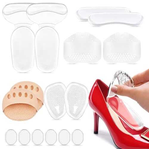 EUDUQ 16 pezzi Set di cuscinetti per pianta del piede, solette per tacchi alti, solette antiscivolo in gel, cuscinetti per pianta del piede riutilizzabili, solette in gel per tacchi alti, sollievo dal