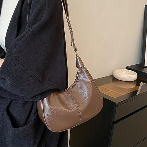 2024 Simple Solid Zipper Shoulder Purse Bag, Trendy PU Leather Crescent Bag, Crossbody Bag for Women, Versatile Underarm Bag3