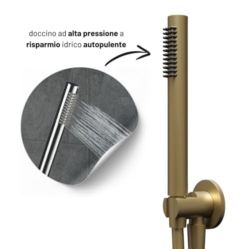Ogomondo Kit Doccia Circolare Round-2 Soffione 250 Mm In Acciaio Inox, Doccino Con Presa Acqua, Finitura Oro (Oro Matt Satinato) - 5