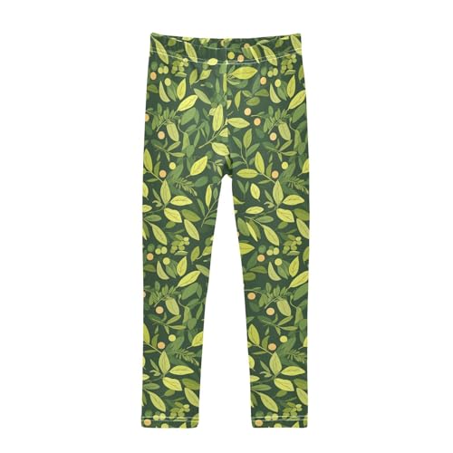 KLL Green Branch Olive Seamless Pattern Toddler Girls' Basic Leggings Comfortable High Waisted Lounge Pants Gym