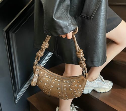 Studded Crossbody Bag for Women Small Vegan Leather Crescent Shoulder Purse Trendy Y2K Punk Dumpling Bag Hobo Purses4
