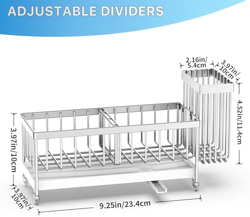 Cisily Sponge Holder for Kitchen Sink, Stainless Steel Silver Sink Caddy with High Brush Holder, Organzier Rustproof Dish Organizer, Soap Dispenser Storage, Kitchen Accessories for Organization 1