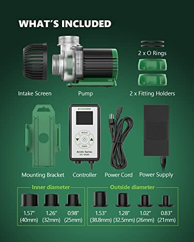 Staygrow Arctic Series Dc-8500 Aquarium Water Pumps, Dc 24V 65W 2245 Gph (8500 L/H), Sine Wave Silent Powerful Controllable Submersible Or External Return Pump For Fresh/Saltwater/Marine Tank #TOP5