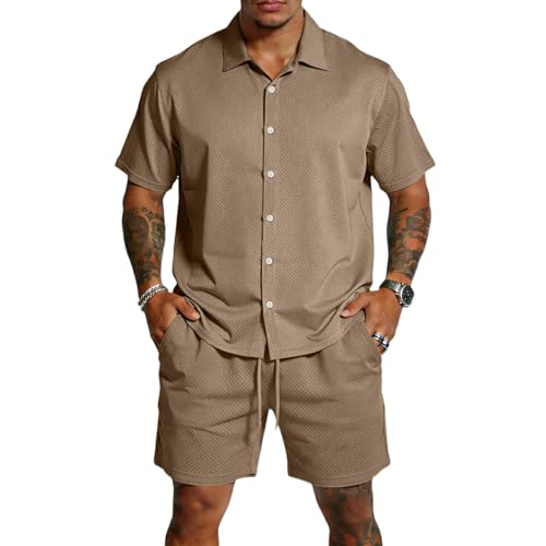 Ensemble homme short et manches courtes kaki taille 5XL décontracté - 2