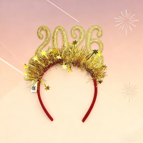 LOPMNGHT New Year Headbands with Gold Glitter2026Number and Golden Stars Sequins Design Suitable for Christmas Birthday Party Daily - One Size Fits Most