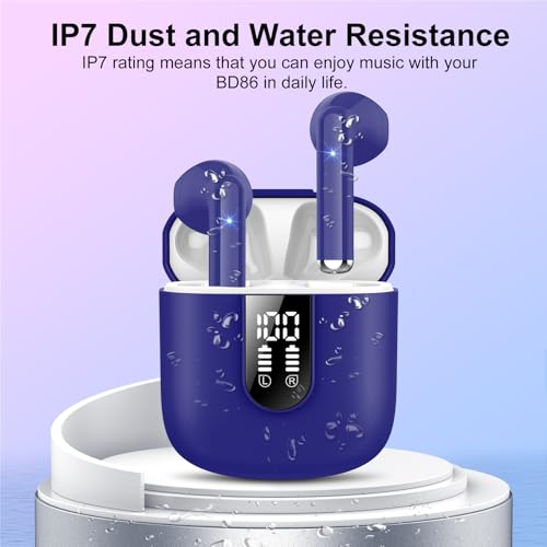 Jesebang Auriculares Inalámbricos, 2025 Auriculares Bluetooth 5.3 con HD Micrófono, Cascos Inalambricos Bluetooth con Potentes Altavoces de 13 mm, Sonido Melodioso, LED Pantalla, Azul Marino