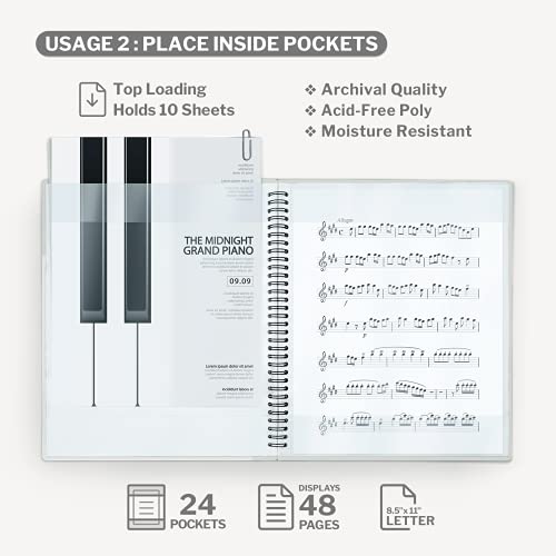 image for CRANBURY Sheet Music Folder 8.5x11 - Dual Use Music Holder (Black), St