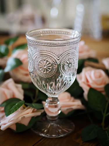 Yungala Vintage Wine Glasses Set Of 6 - Glass Goblets - Water Goblets Or Wine Or Cocktails - Fancy Wine Glasses, Cute Wine Glasses With Sunflower Embossed Design #TOP5