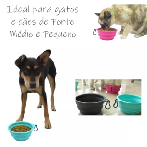 Pote para Pet dobrável e Retrátil - Comedouro e bebedouro 450 ml - Cor: ROSA