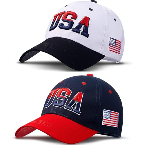 Image of 2 Pcs American Flag Trucker Hat Men Women,USA Patriotic Baseball Cap