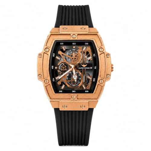 Image of Men's Analog Watch with Skeleton Dial, Alloy Case, Brown Silicone Strap, Quartz Movement, Magnetic Buckle & 30M Water Resistant Wrist Watch