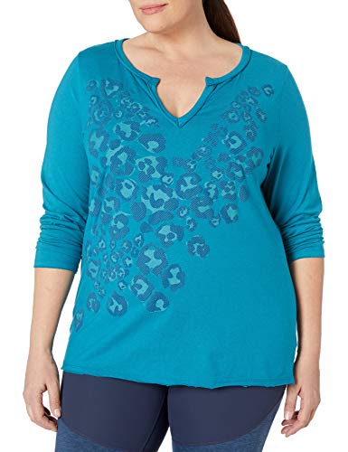 Just My Size Women's Plus Size Split Neck Long Sleeve, Y07797/Ocean Depths, 3X #TOP15