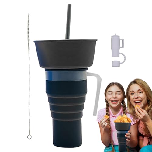 Vaso para aperitivos - Vaso de gran capacidad, vasos de aperitivos portátiles | Vaso doble para aperitivos y bebidas con pajita integrada y almacenamiento de aperitivos separado, taza con pajita y