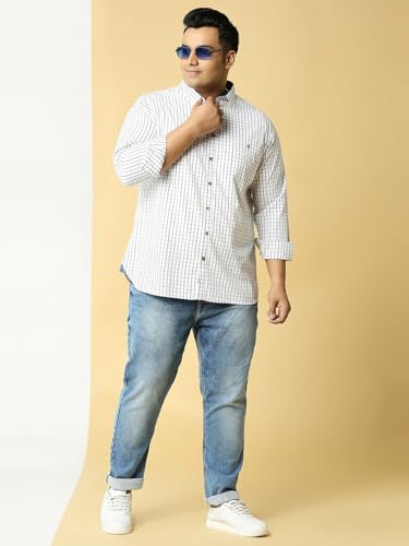 Image of Thomas Scott Men Pure Cotton Regular Plus Size Premium Checked Casual Shirt
