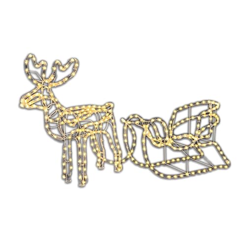 Rentier mit Schlitten LED Lichterkette Weihnachtsbeleuchtung 140 cm...