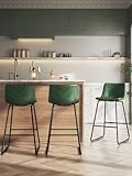 Aowos Bar Stools Set of 3, 26 Inches Counter Height Bar Stools with Back, Modern Faux Leather Barstools with Metal Legs and Footrest, Bar Chairs for Kitchens Island (Green)