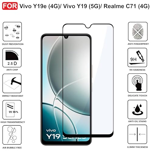 Image of CEDO Tempered Glass for Vivo Y19e (4G) / Vivo Y19 (5G) / Realme C71 (4G) | Screen Protector Full HD Quality Tempered Glass Anti-Scratch Edge to Edge Coverage with Easy Installation Kit (Black)