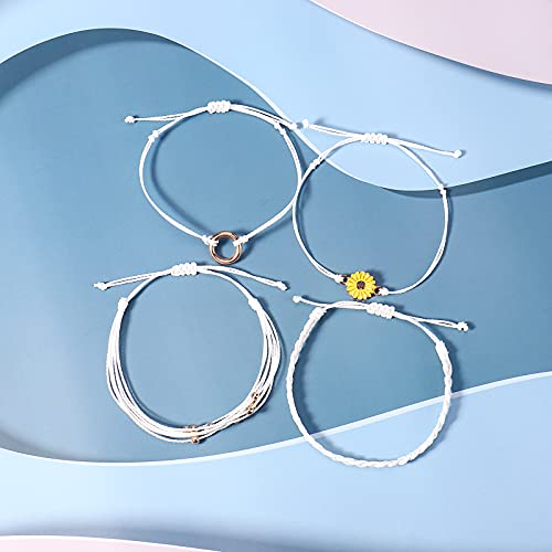 Image of Stackable Sunflower String Bracelets Cute Boho Braided Summer Beach Jewelry