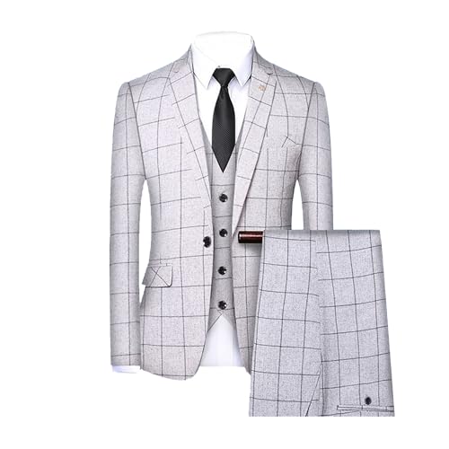 Men's 3 Piece Plaid Suit Check Single Breasted One Button Blazer Set Vintage Formal Dress Party Jacket Vest Pants