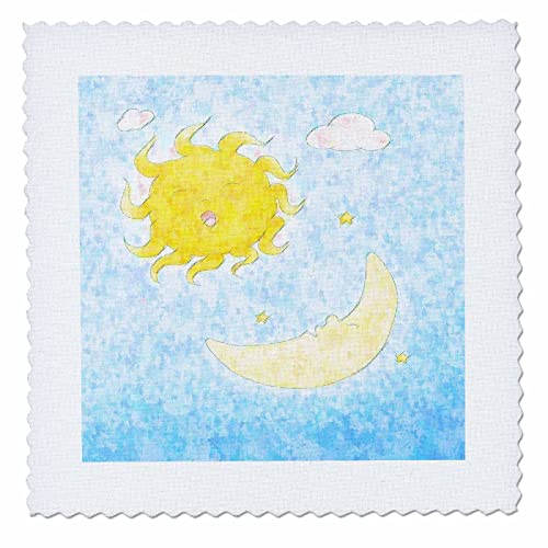12x12 inch Quilt Square - Image of Sun and The Moon in Painted Impressionism Style Lens Art by Florene - Impressionism for Kids