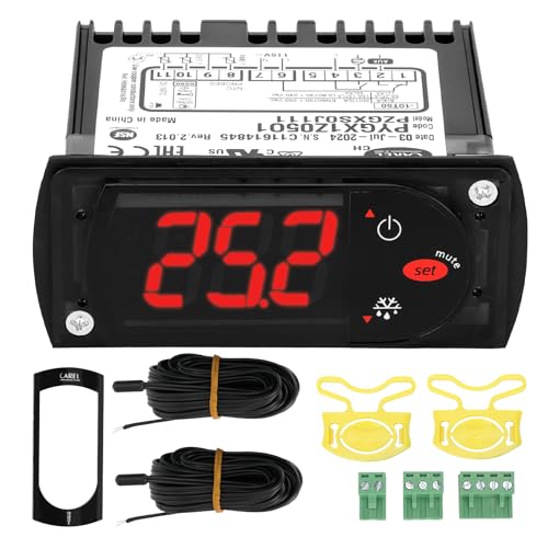 Upgraded PZGXS0J111 Temperature Thermostat with 2 * 10FT NTC Probe Sensors 115V with Sensitive Terminal Blocks，Clips, Plugs and Manual Instruction，Replacement for Carel and All Refrigerator Types