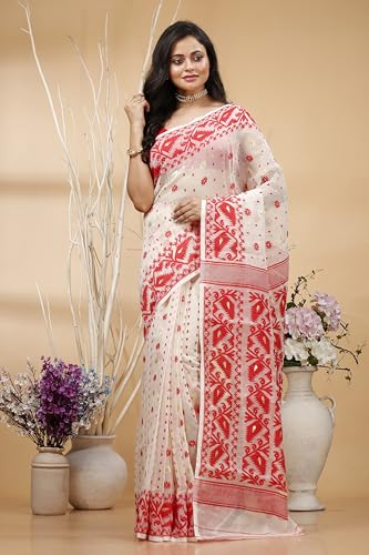 Image of OISHANI SAREE GHOR Women's Traditional Bengal Cotton Silk Soft Jamdani Saree - Beautiful design and Quality - Without Blouse Piece