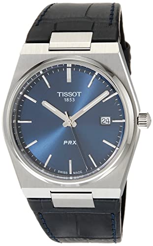 Tissot Mens Prx 316L Stainless Steel Case Quartz Watch, Blue, Leather, 12 (T1374101604100) #TOP12